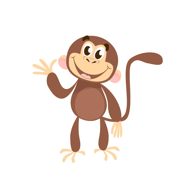 Cheerful Cartoon Monkey Waving with a Curled Tail | Jiffy Designs