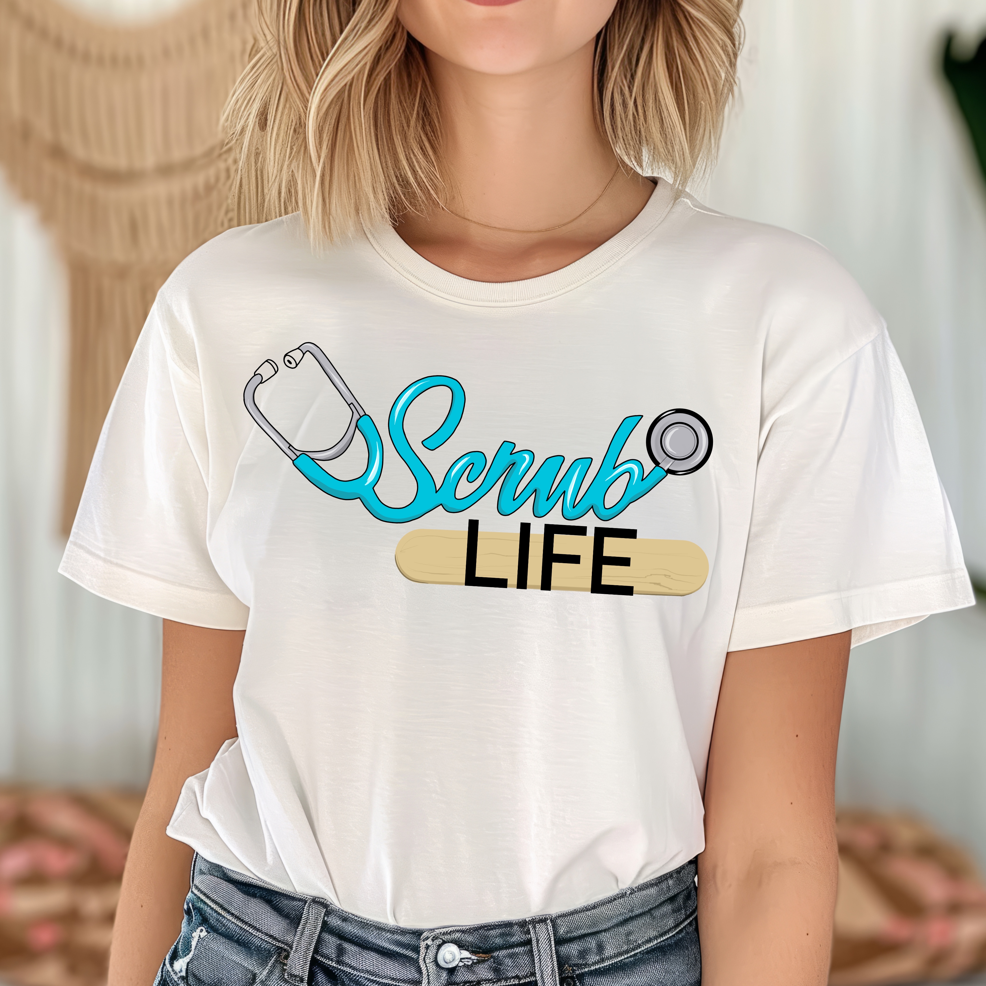 'Scrub Life' Medical Profession Emblem with Stethoscope and Bandage ...