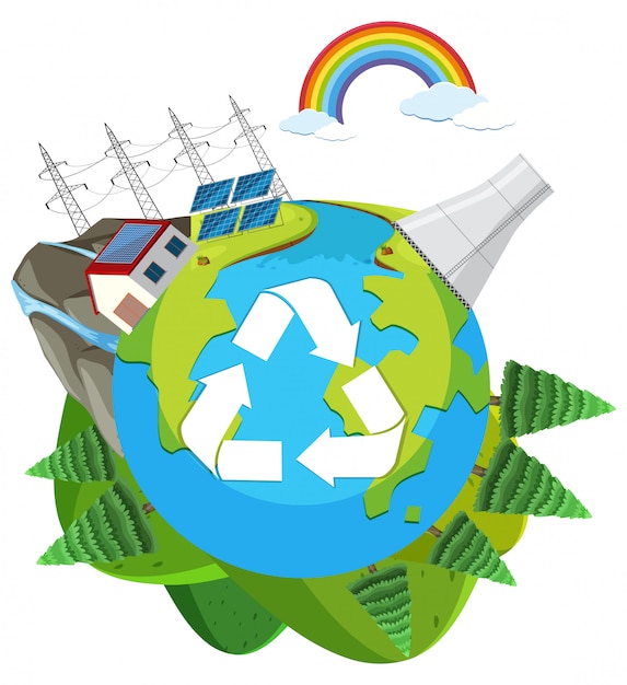 Vibrant Earth with Recycling Symbol and Renewable Energy Illustration ...