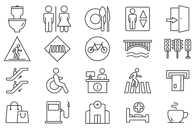 Diverse Pictogram Collection Depicting Various Public Facilities ...