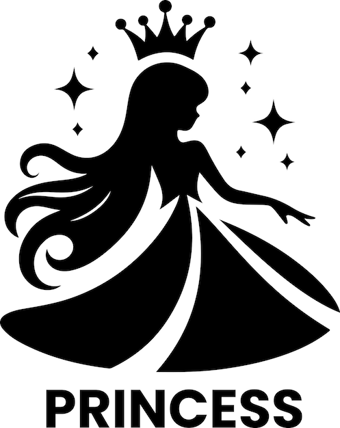 Elegant Silhouette of a Regal Princess with Crown and Stars | Jiffy Designs