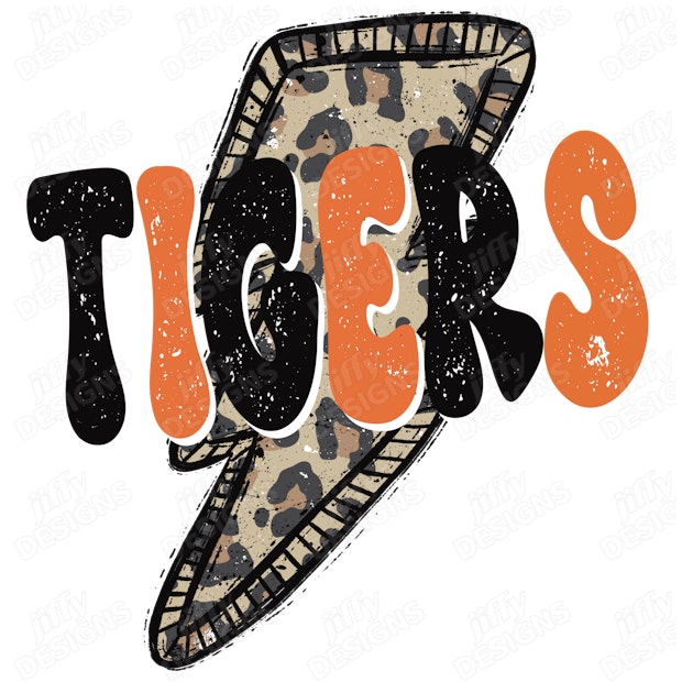 'Tigers' Fierce Lettering with Leopard Print Accent in Bold Orange and ...