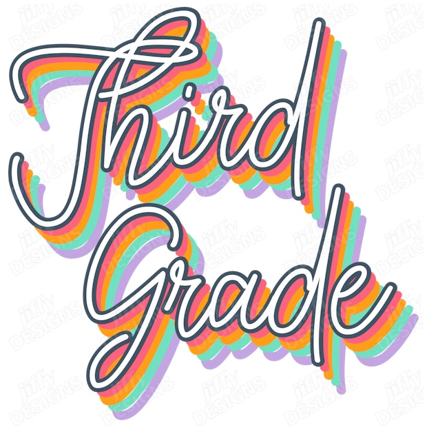 'Third Grade' Vibrant Rainbow Lettering with Retro-Inspired Shadow ...