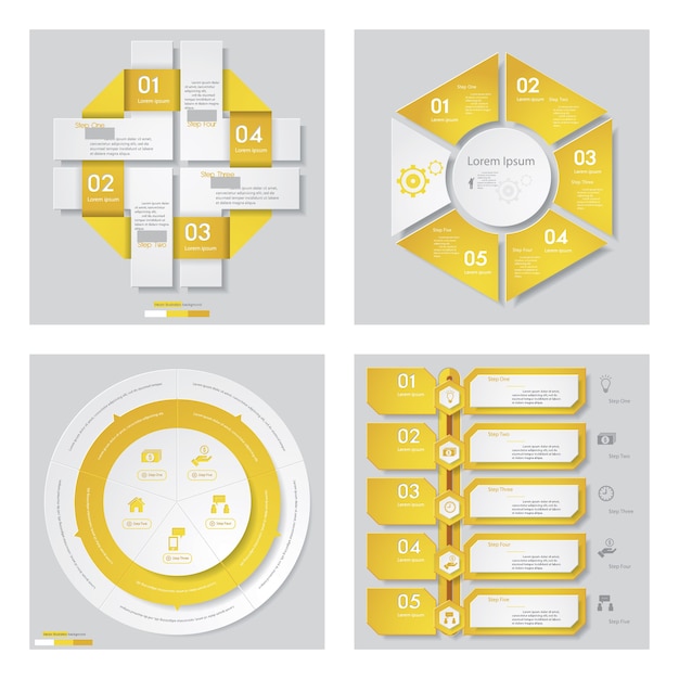 Vibrant Yellow Geometric Infographic Elements with Numbered Labels ...