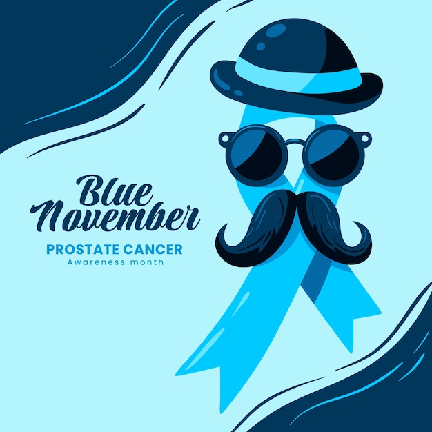 Stylish Prostate Cancer Awareness Emblem with Blue Ribbon and Retro ...