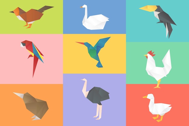Vibrant Geometric Birds: A Colorful Avian Mosaic | Jiffy Designs