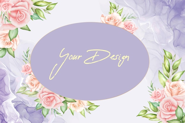 Elegant Floral Frame with Soft Pastel Roses and Leaves | Jiffy Designs