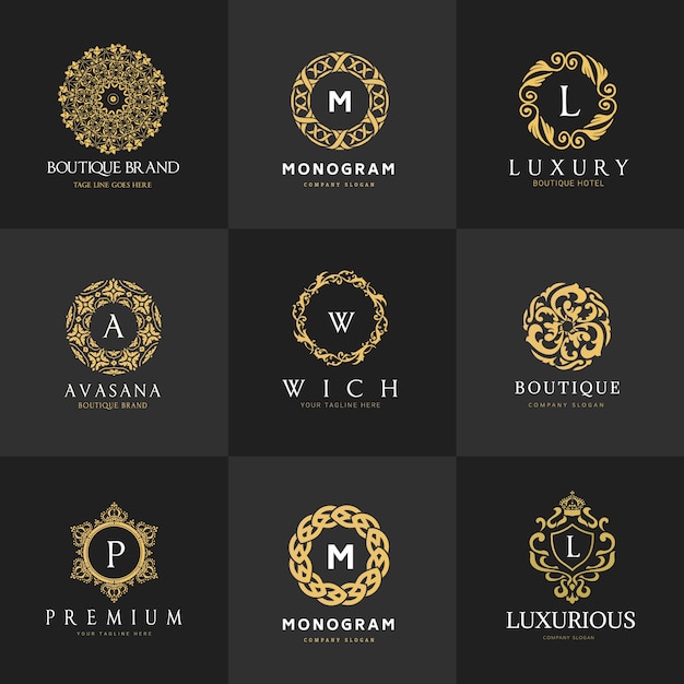 Elegant Gold Monogram Emblem Collection for Luxury Branding | Jiffy Designs