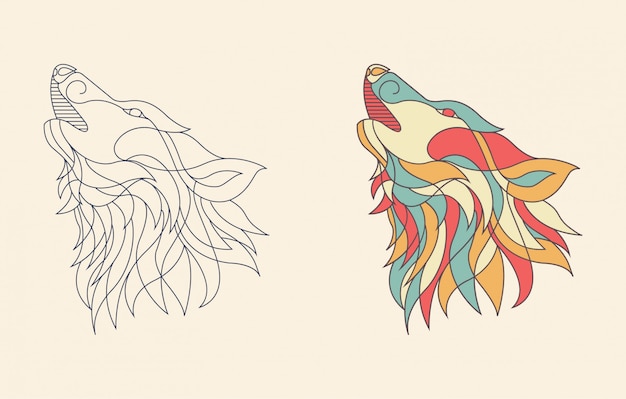 Vibrant Howling Wolf with Intricate Feather-like Patterns | Jiffy Designs