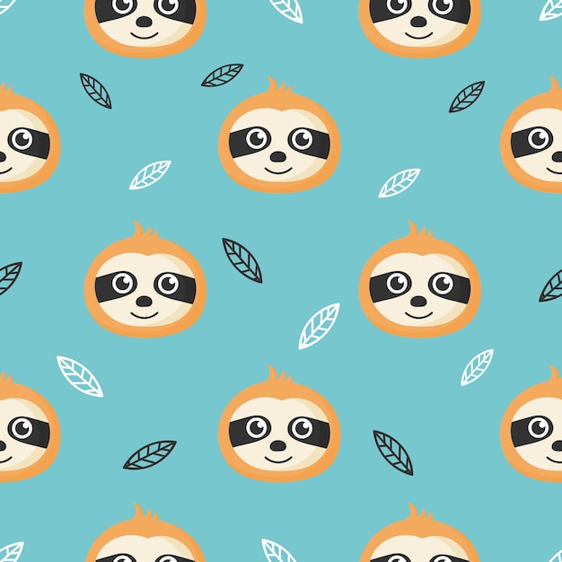 Adorable Sloth Faces and Leaves Pattern | Jiffy Designs