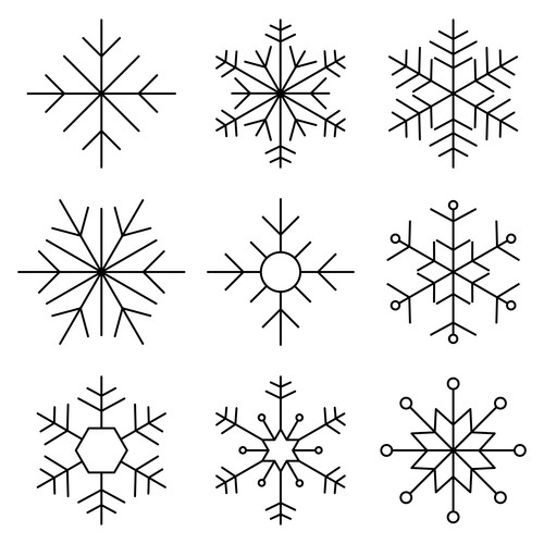 Set Of Nine Snowflakes Thin Line Flat Design Vector Illustration ...