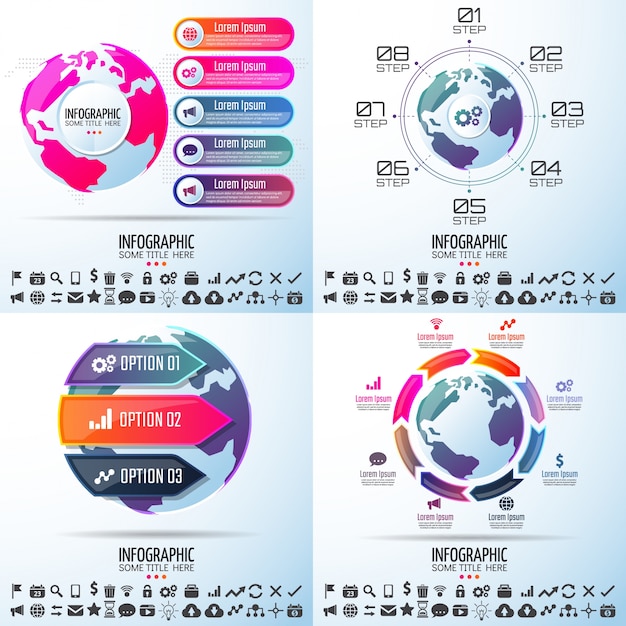 Vibrant Global Infographic Elements with Circular Designs and Icons ...