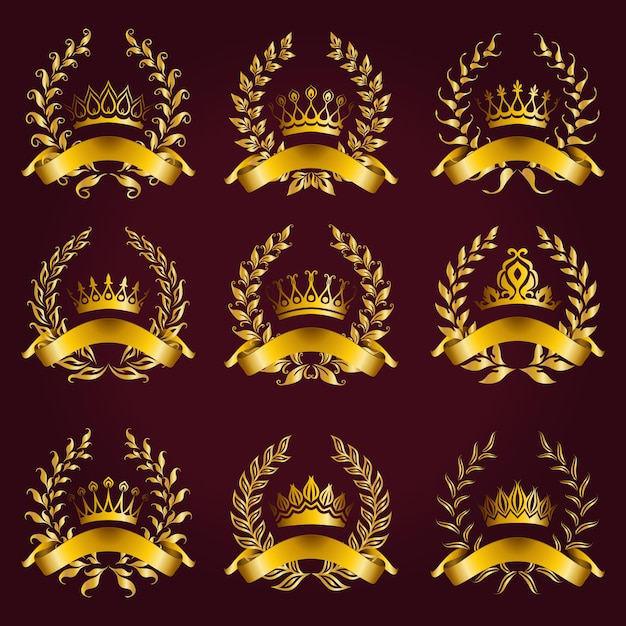Regal Golden Heraldic Crests with Laurel Wreaths | Jiffy Designs