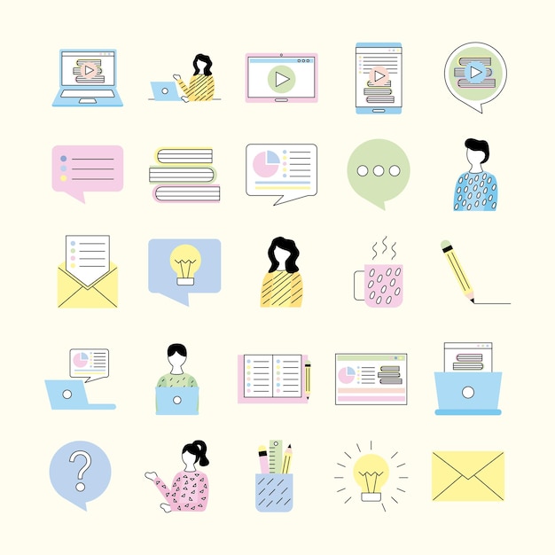 Diverse Collection of Vibrant Digital Icons for Versatile Applications ...