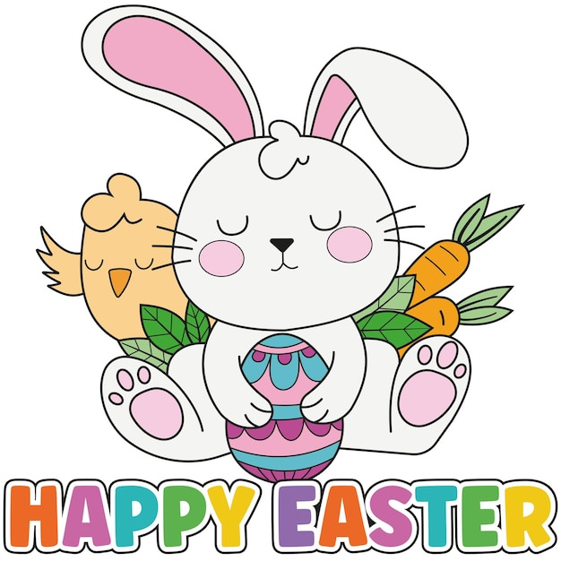 Adorable Bunny Celebrating Happy Easter with Carrots | Jiffy Designs