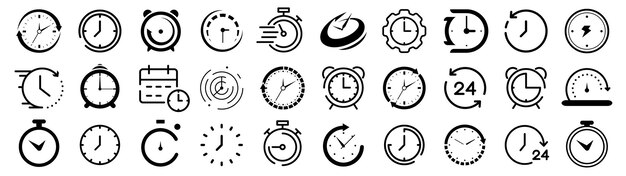 Diverse collection of stylized clock and time icons | Jiffy Designs