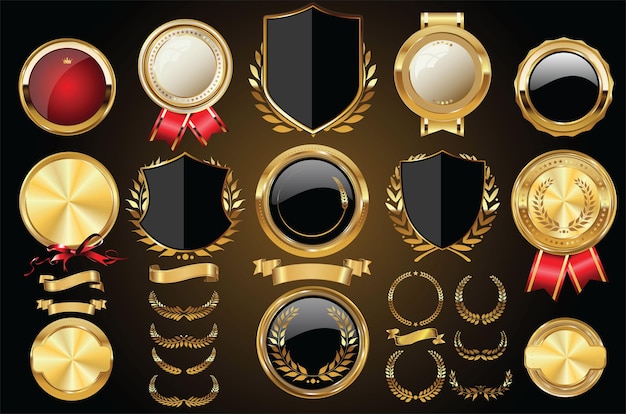 Elegant Golden Badges and Emblems with Luxurious Accents | Jiffy Designs