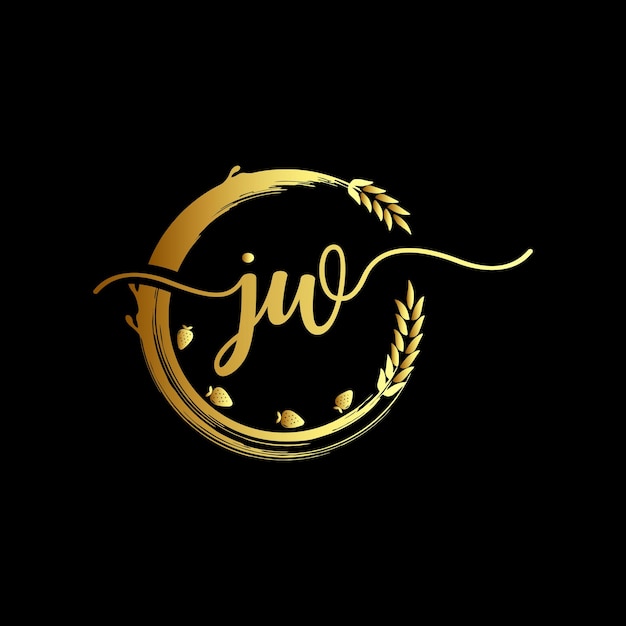 Golden Wheat Wreath with Elegant Calligraphic Monogram | Jiffy Designs