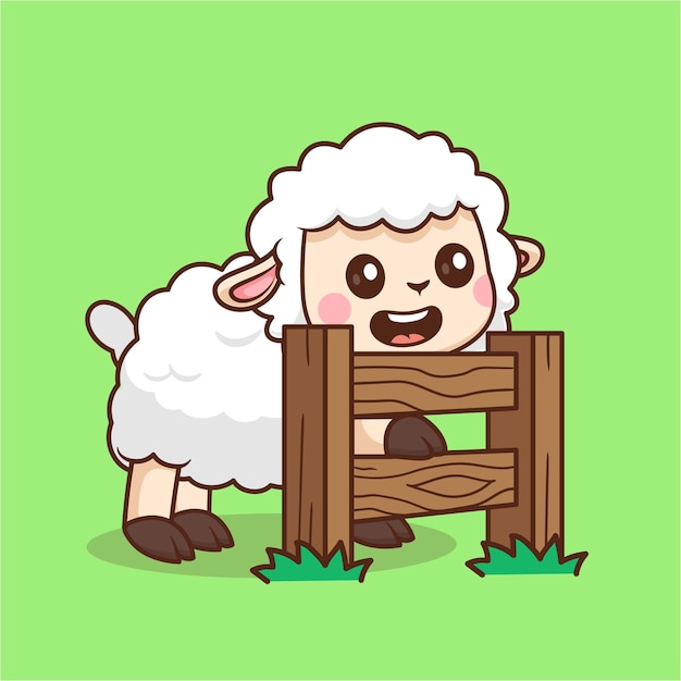 Adorable Cartoon Sheep Resting in Wooden Enclosure | Jiffy Designs