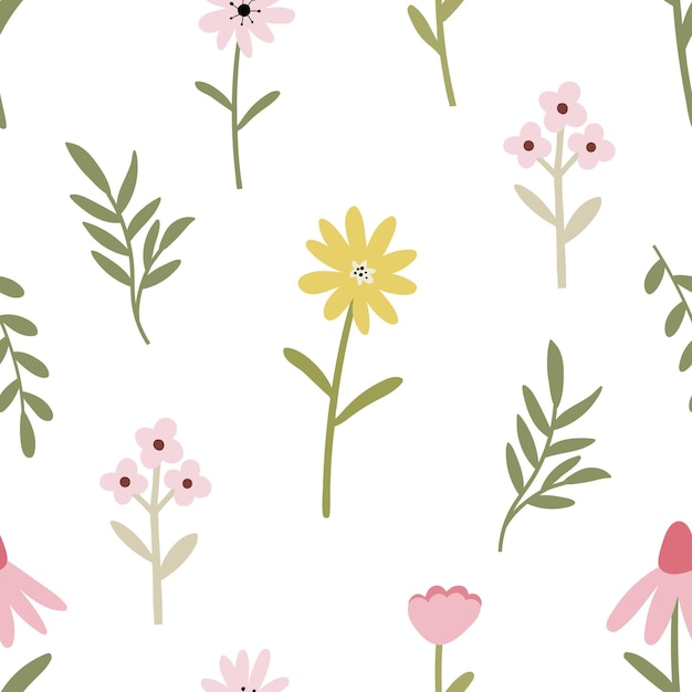 Delicate Pink Flowers and Leaves Pattern on White Background | Jiffy ...
