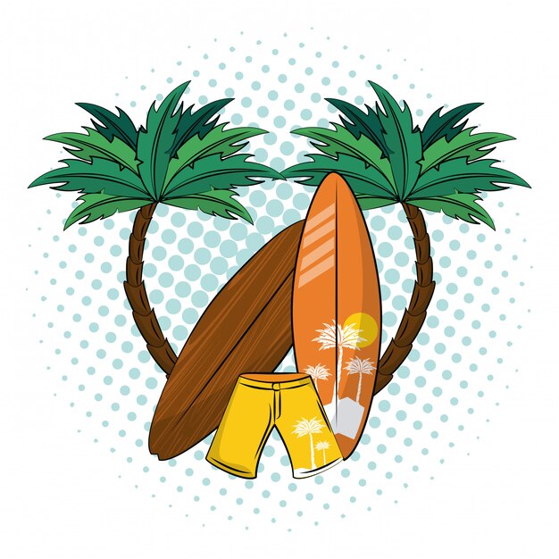Tropical Beach Scene with Surfboards and Palm Trees | Jiffy Designs