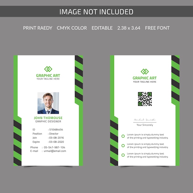 Green and Grey Striped ID Card Template with QR Code | Jiffy Designs