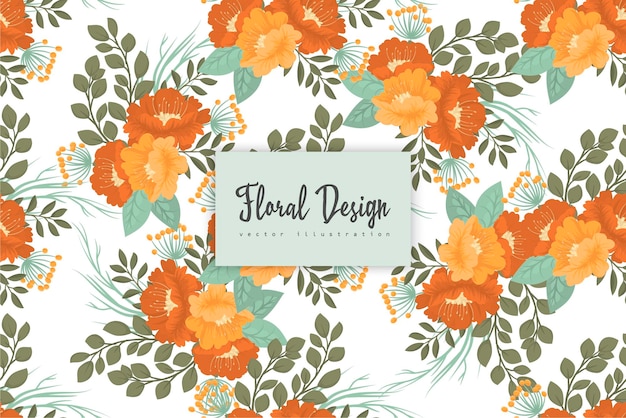 Vibrant Orange Floral Pattern with Leaves and Banner | Jiffy Designs