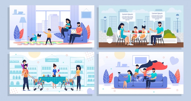 Diverse Scenes of Modern Family Life and Coworking Spaces | Jiffy Designs