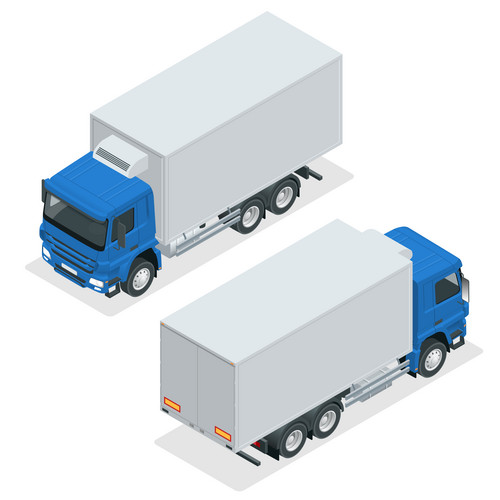 Isometric Truck Delivery, Lorry Mock-Up Isolated Template On White ...