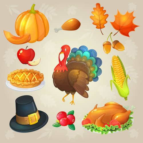 Set Of Thanksgiving Icons. Colorful Illustration Of Thanksgiving Day ...