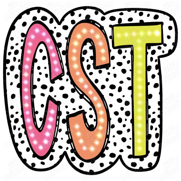 'CST' Vibrant Polka Dot Letters with Playful Watercolor Gradient Fill ...