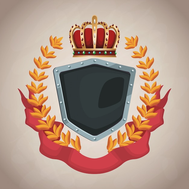 Regal Crown and Shield Emblem with Autumnal Laurel Wreath | Jiffy Designs