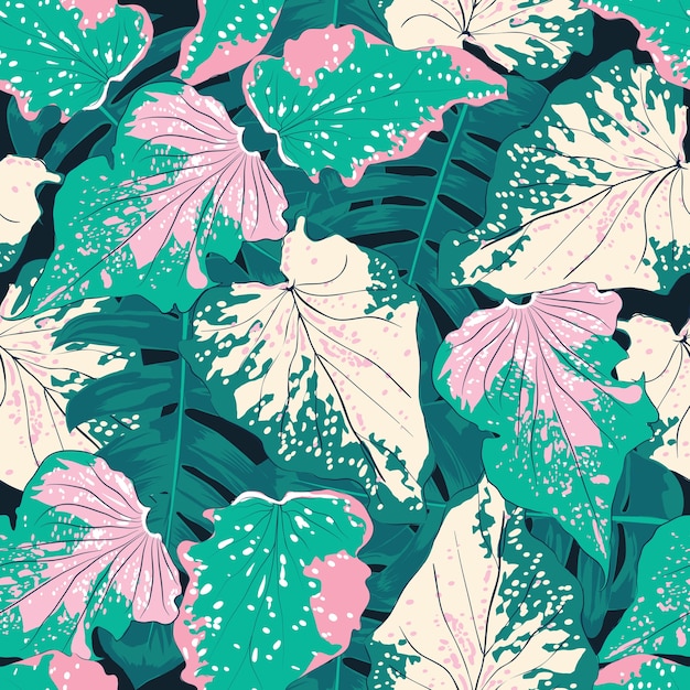 Vibrant Tropical Leaves Pattern in Pink and Green Hues | Jiffy Designs