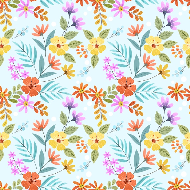 Vibrant Floral Pattern with Leaves and Blooms | Jiffy Designs