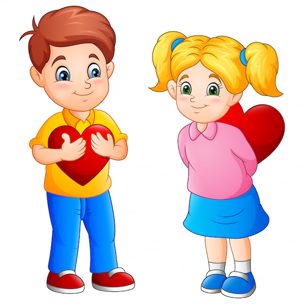 Cartoon Kids Holding Heart Shapes with Smiling Expressions | Jiffy Designs