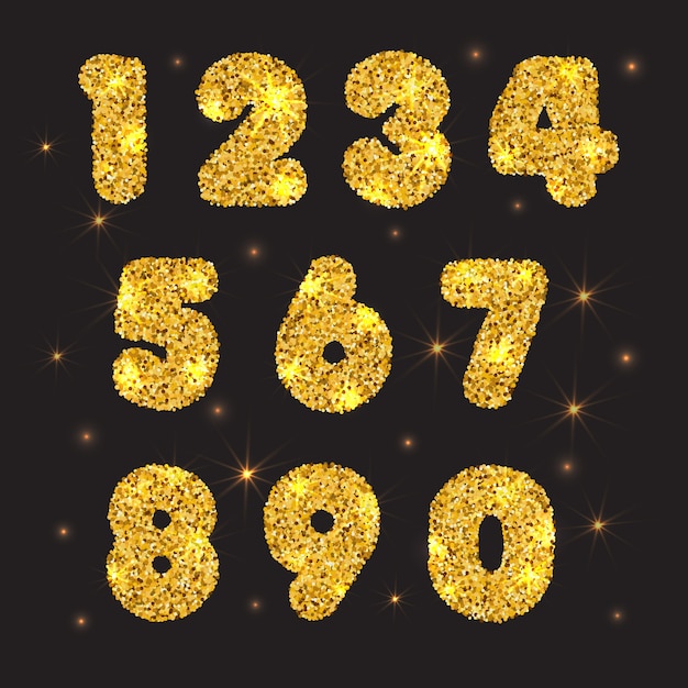 Glittering Golden Numbers Sparkling Against Dark Background | Jiffy Designs