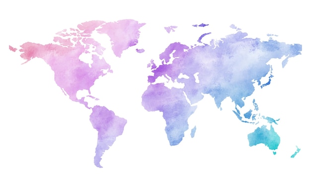 Vibrant Watercolor World Map with Diverse Continents and Oceans | Jiffy ...