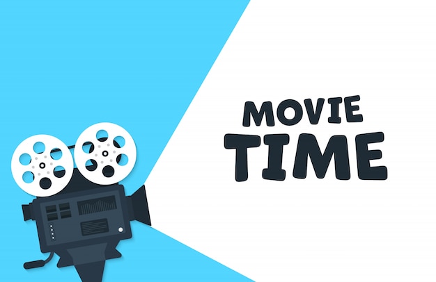 Vintage Movie Camera and Reels on Vibrant Blue Background Jiffy Designs