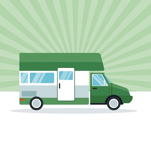 Vibrant Green Camper Van on Sunburst Background | Jiffy Designs