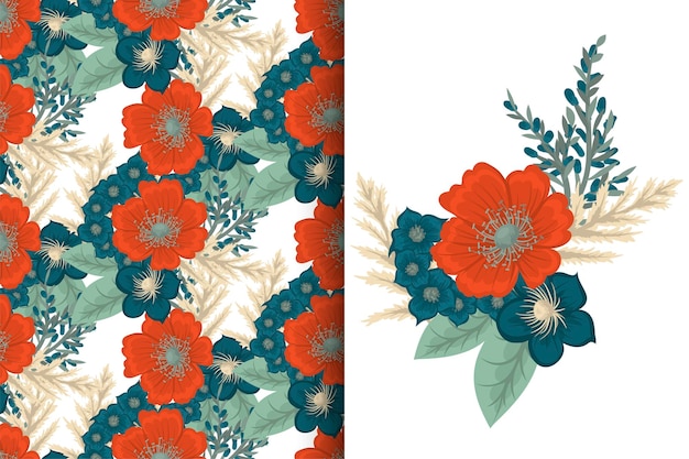 Vibrant Floral Pattern with Red and Cream Blooms | Jiffy Designs