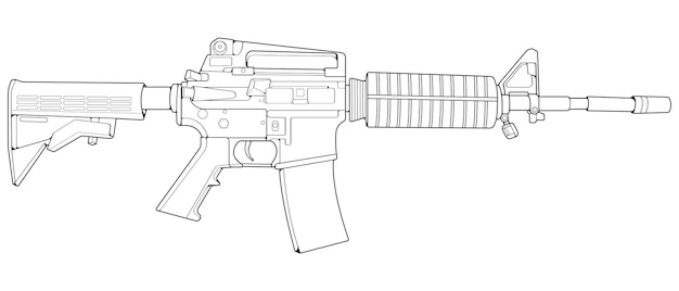 Detailed Outline of a Modern Assault Rifle Weapon | Jiffy Designs