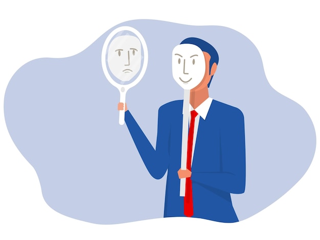 Businessman Examining Reflection in Mirror with Questioning Expression ...