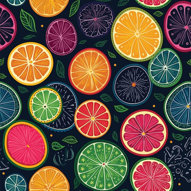 Vibrant Citrus Slices Seamless Pattern on Dark Background | Jiffy Designs