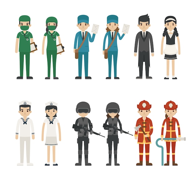 Diverse Professions Represented in Stylized Character Illustrations ...