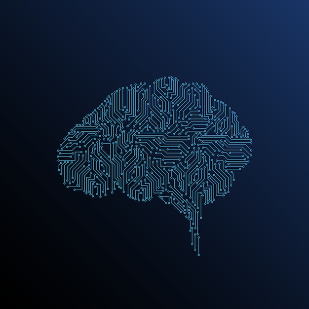 Circuit Board Brain Illustration on Dark Blue Background | Jiffy Designs