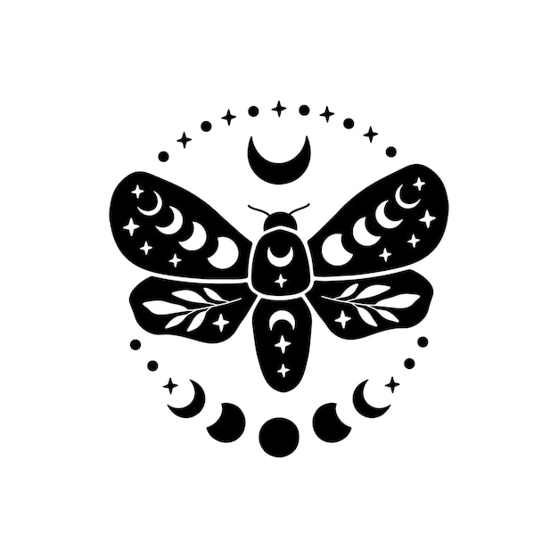Mystical Moth Emblem with Celestial Moon Phases | Jiffy Designs