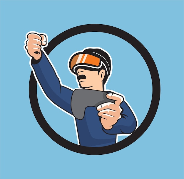 Energetic Gamer Punching the Air in Virtual Reality Jiffy Designs