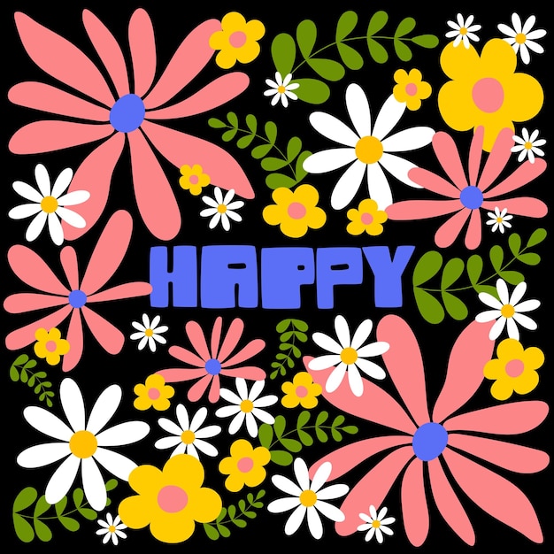 Vibrant Floral Arrangement with Joyful 'Happy' Text | Jiffy Designs