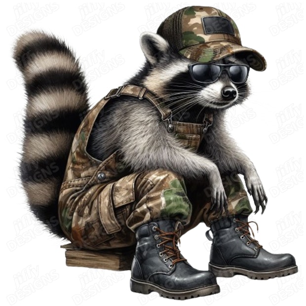 Military Raccoon Adorned in Camouflage Attire and Combat Boots | Jiffy ...