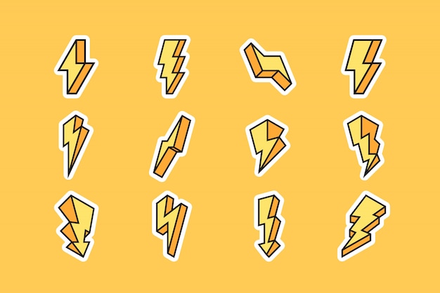 Vibrant Lightning Bolt Icons in Retro Cartoon Style | Jiffy Designs